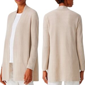 Eileen Fisher Organic Linen Cotton Textured Heather Beige (Natural) Cardigan 1X